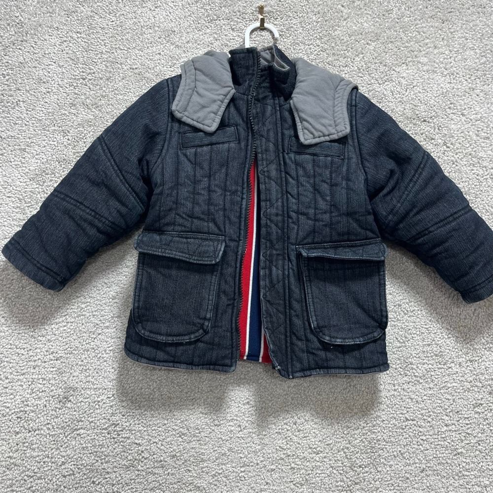 Kapital K Jacket Boys XS Blue Demin Full Zip Up Long Sleeves Pockets Polyester‎